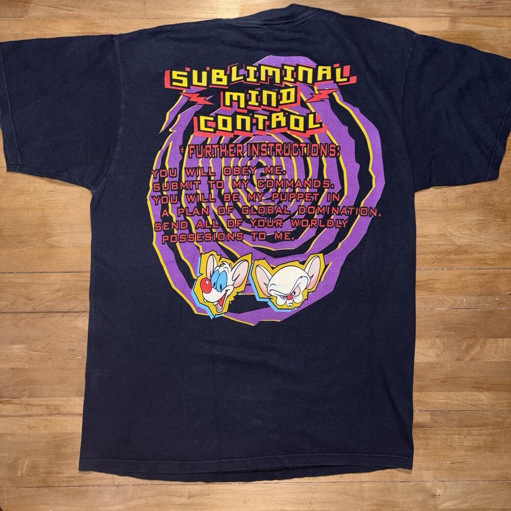 Vintage 90's Pinky and the Brain Mind Slave Cartoon Graphic Tee SZ L Promo Rare - Picture 2 of 9